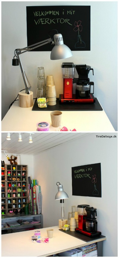 Tina Dalbøge byder på Moccamaster kaffe i Værktoret - det kreative værksted med tavlemaling og masser af kreative idéer