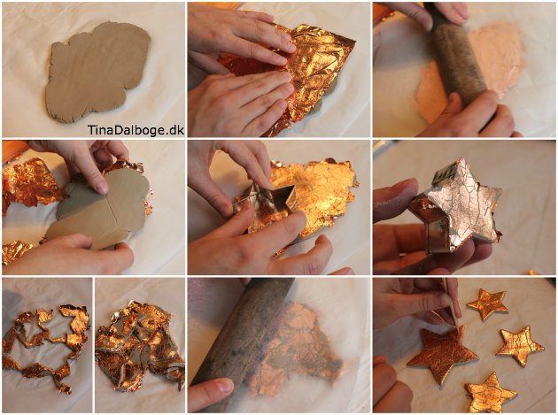 DIY lav selv stjerner af selvhaerdende ler og kobber i bladguld