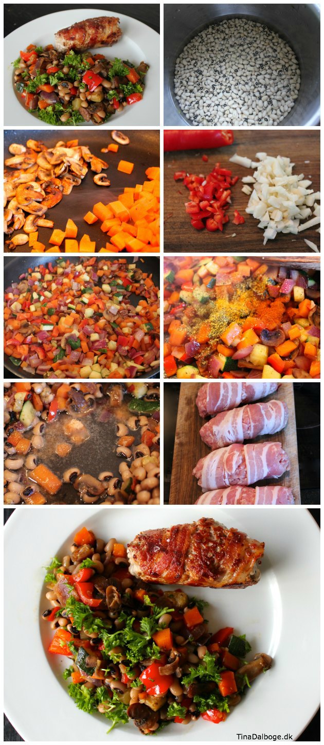Middagsret med masser af grøntsager, bønner… og bacon ;)